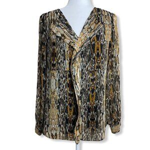 Calvin Klein Blouse Animal Print Ruffle V-Neckline Long Sleeve Women's Size Sm